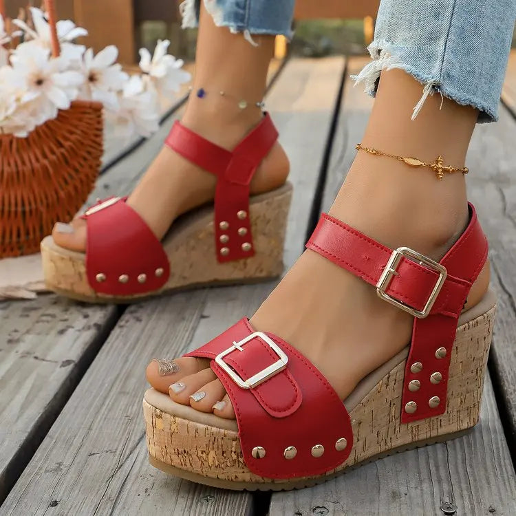 Women's Platform Wedge Sandals — Orthopedic Arch Support, Cork Open Toe
