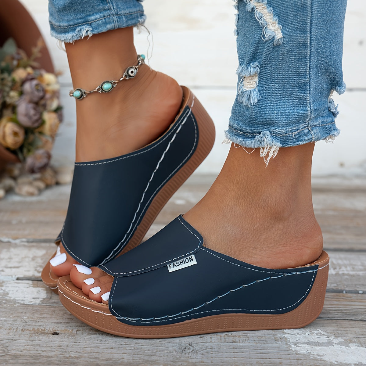 Open Toe Wedge Comfort Slides