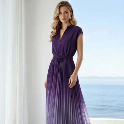 Elegant A Line Pleated Midi Dress for Women