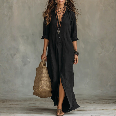 Bohemian Maxi Dress Button Front