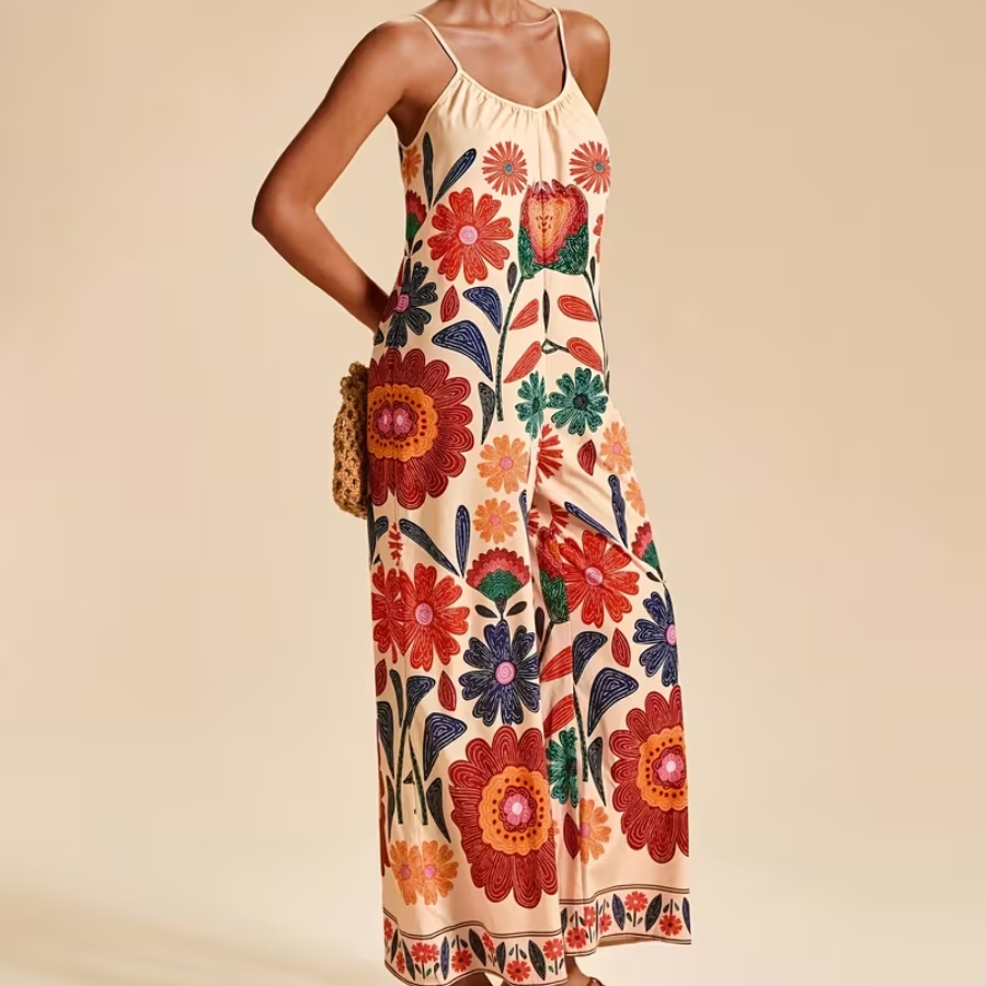 Floral Wide Leg Strap Jumpsuit