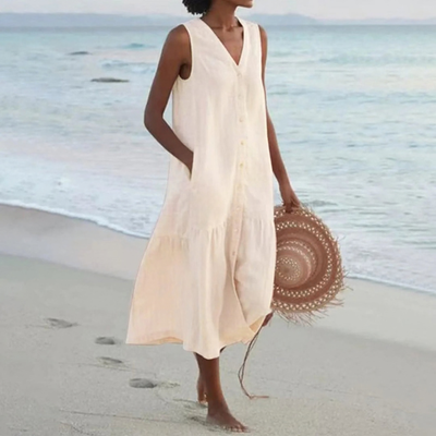 Breezy Midi Dress Button Front