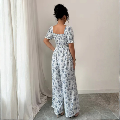Floral Puff Sleeve Wide Leg Jumpsuit