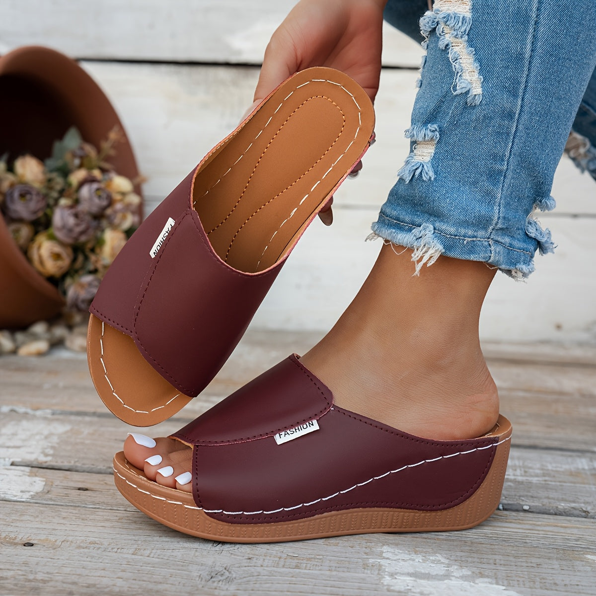 Open Toe Wedge Comfort Slides