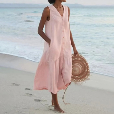 Breezy Midi Dress Button Front