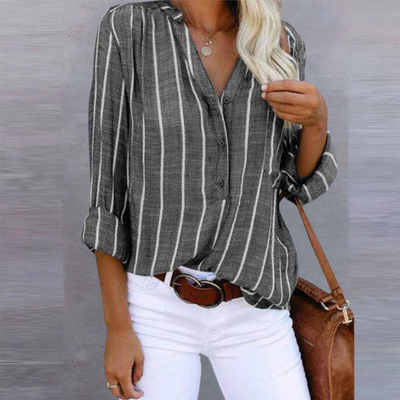 Effortless Striped Blouse V Neck