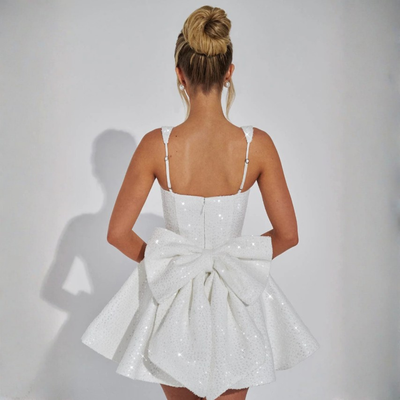 Glimmering Bow Back Mini Dress