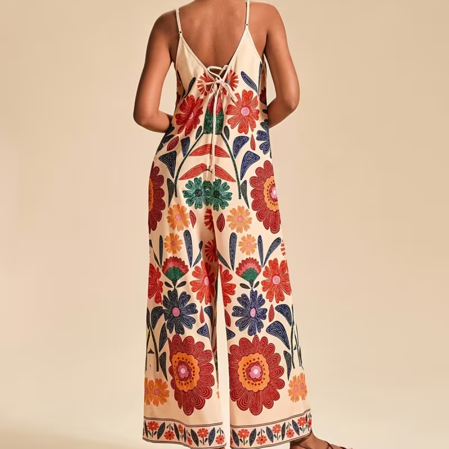 Floral Wide Leg Strap Jumpsuit