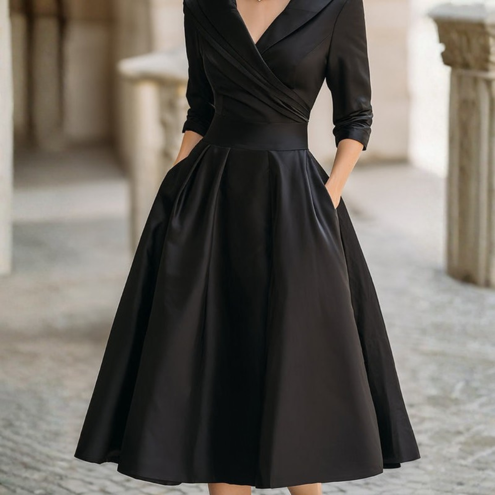 Vintage Shawl Collar Midi Dress