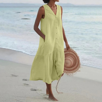 Breezy Midi Dress Button Front