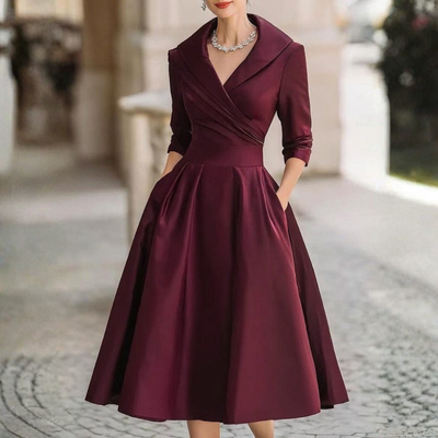 Vintage Shawl Collar Midi Dress