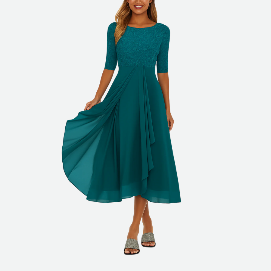 Delicate Lace Midi Dress Flared