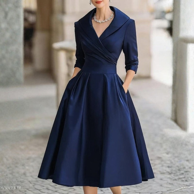 Vintage Shawl Collar Midi Dress