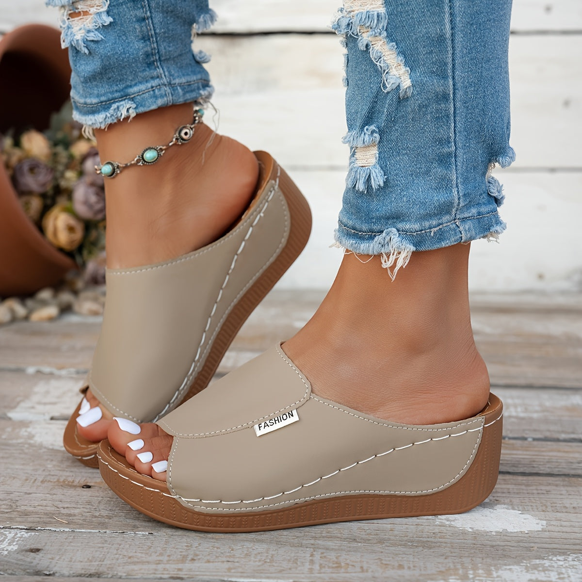 Open Toe Wedge Comfort Slides