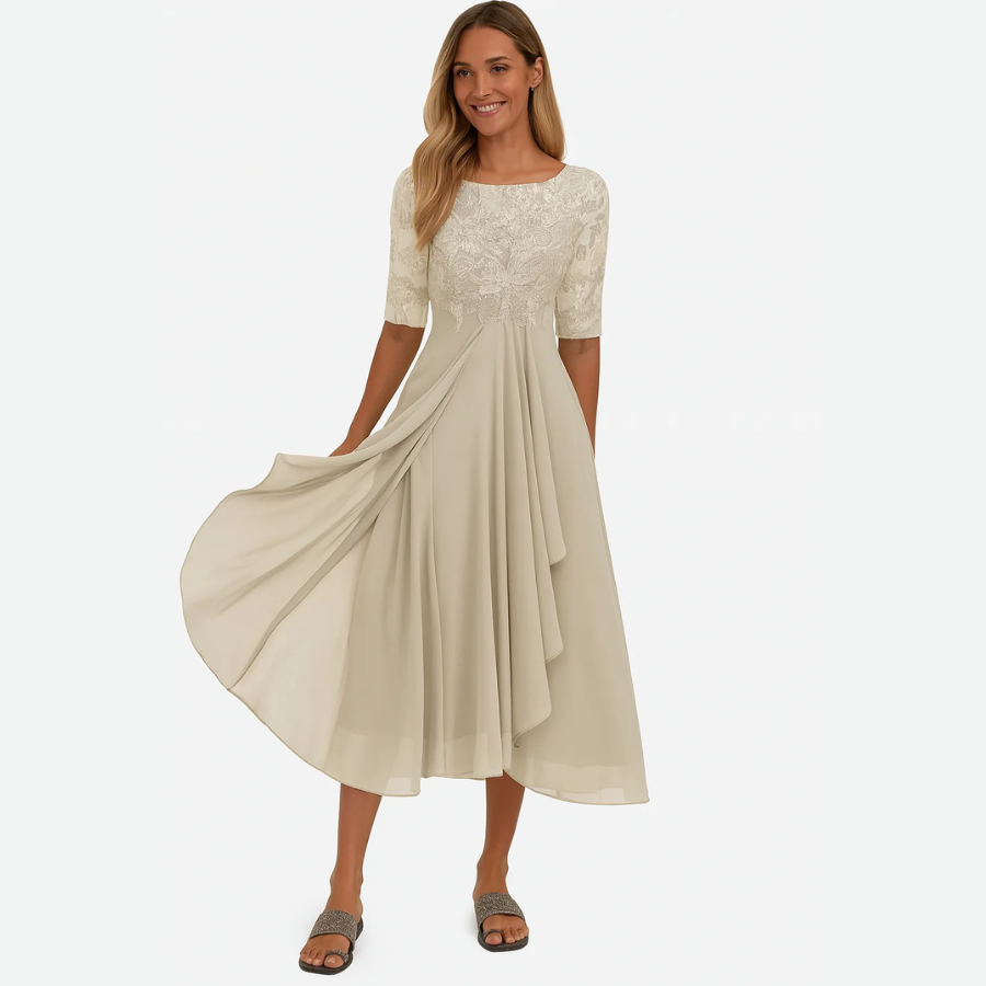 Delicate Lace Midi Dress Flared