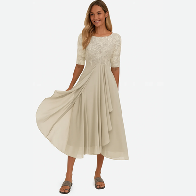 Delicate Lace Midi Dress Flared