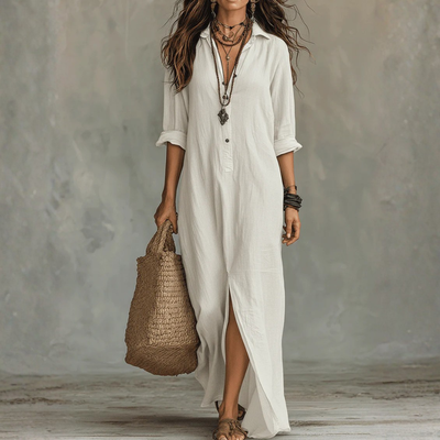 Bohemian Maxi Dress Button Front