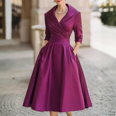 Vintage Shawl Collar Midi Dress