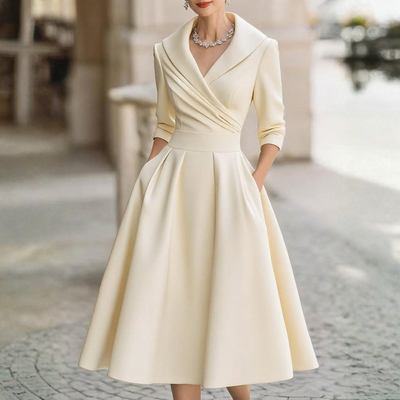 Vintage Shawl Collar Midi Dress
