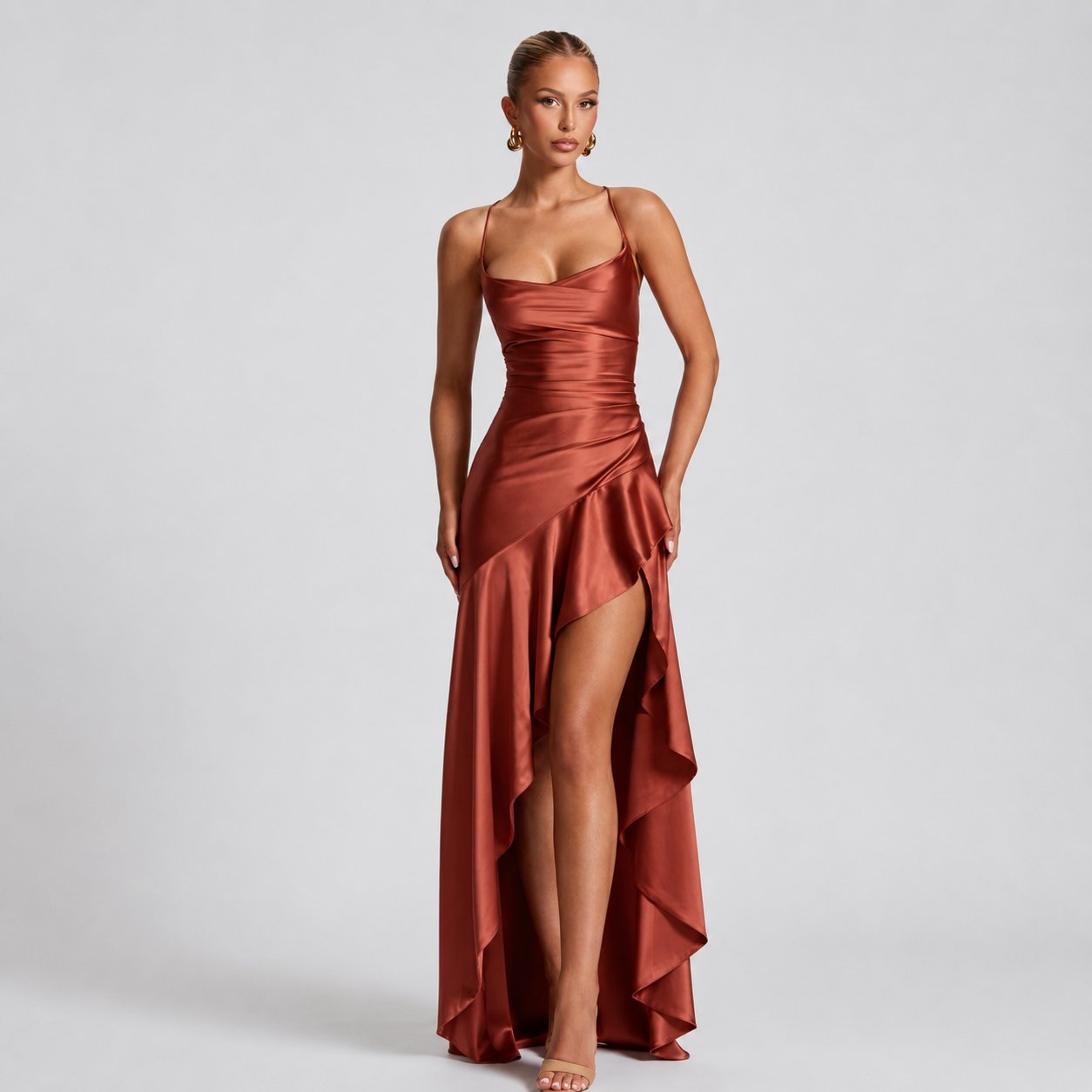 Asymmetrical Gathered Maxi Dress for Special Occasions