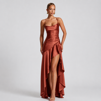 Asymmetrical Gathered Maxi Dress for Special Occasions