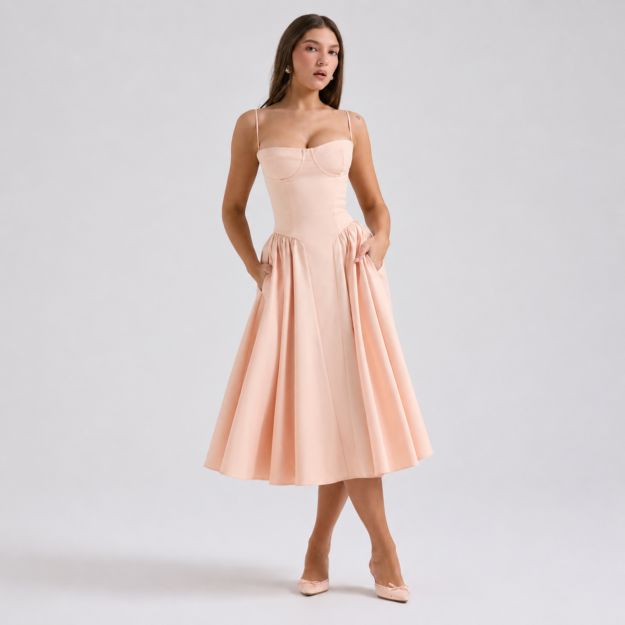 Elegant Corset Midi Dress with Adjustable Straps