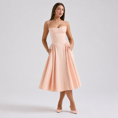 Elegant Corset Midi Dress with Adjustable Straps