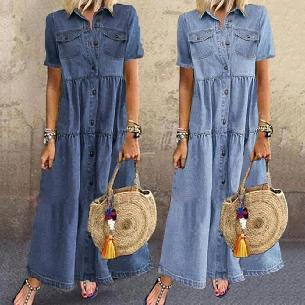 Casual Denim Midi Dress
