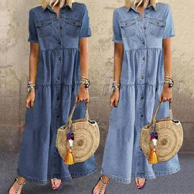 Casual Denim Midi Dress