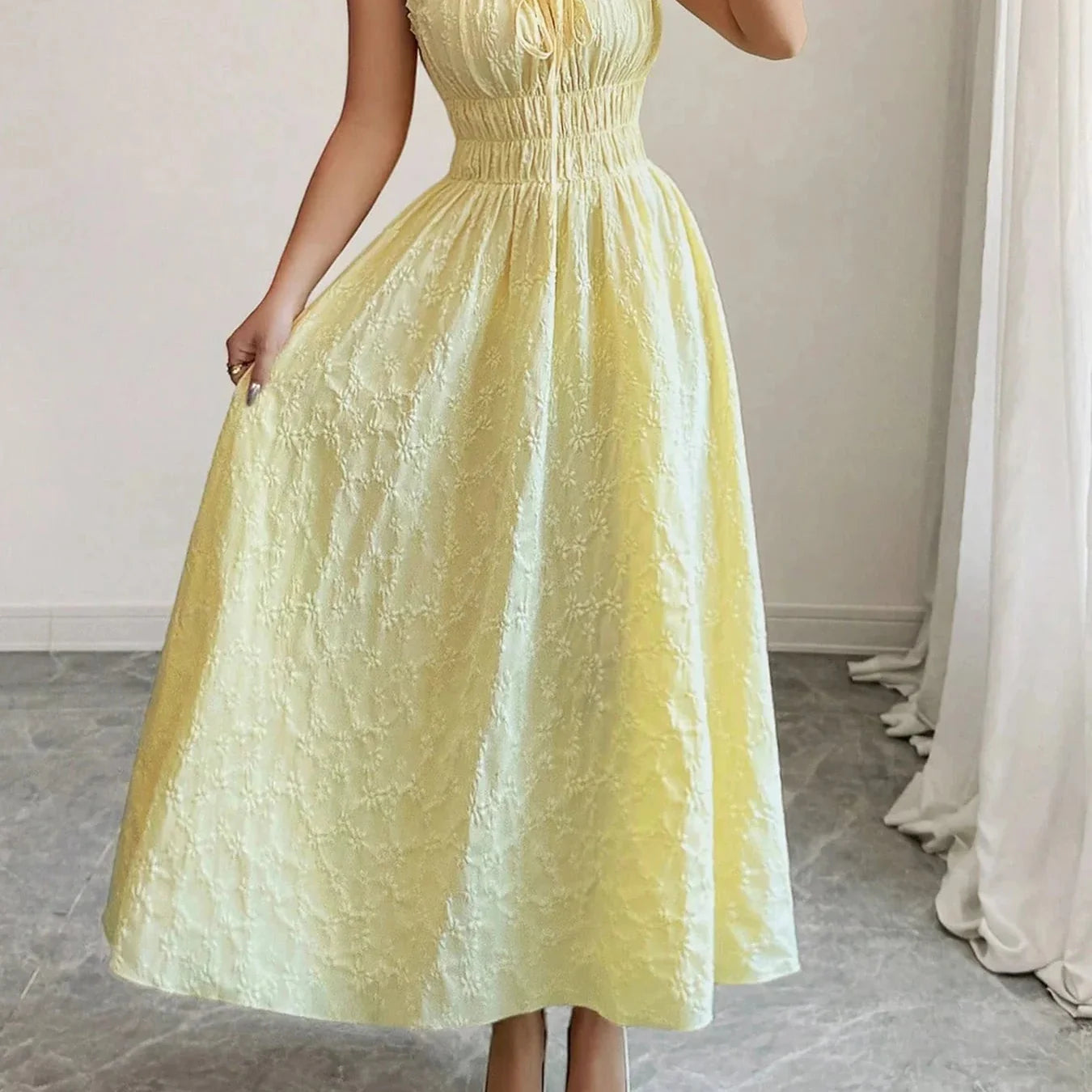 Smocked Midi Dress Summer Dress for Beach Parties