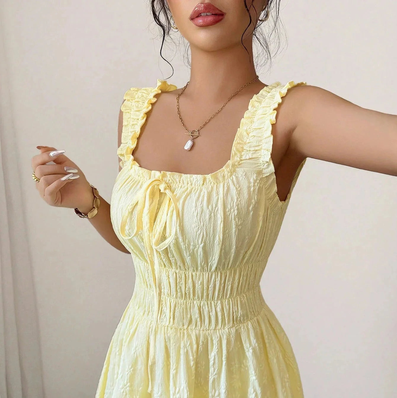 Smocked Midi Dress Summer Dress for Beach Parties