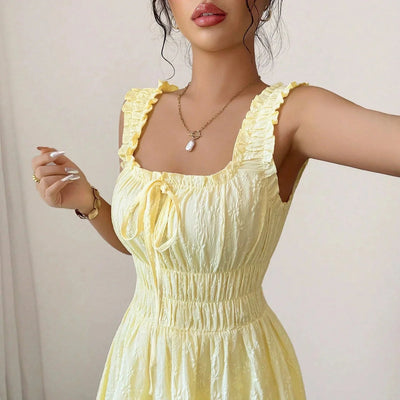 Smocked Midi Dress Summer Dress for Beach Parties