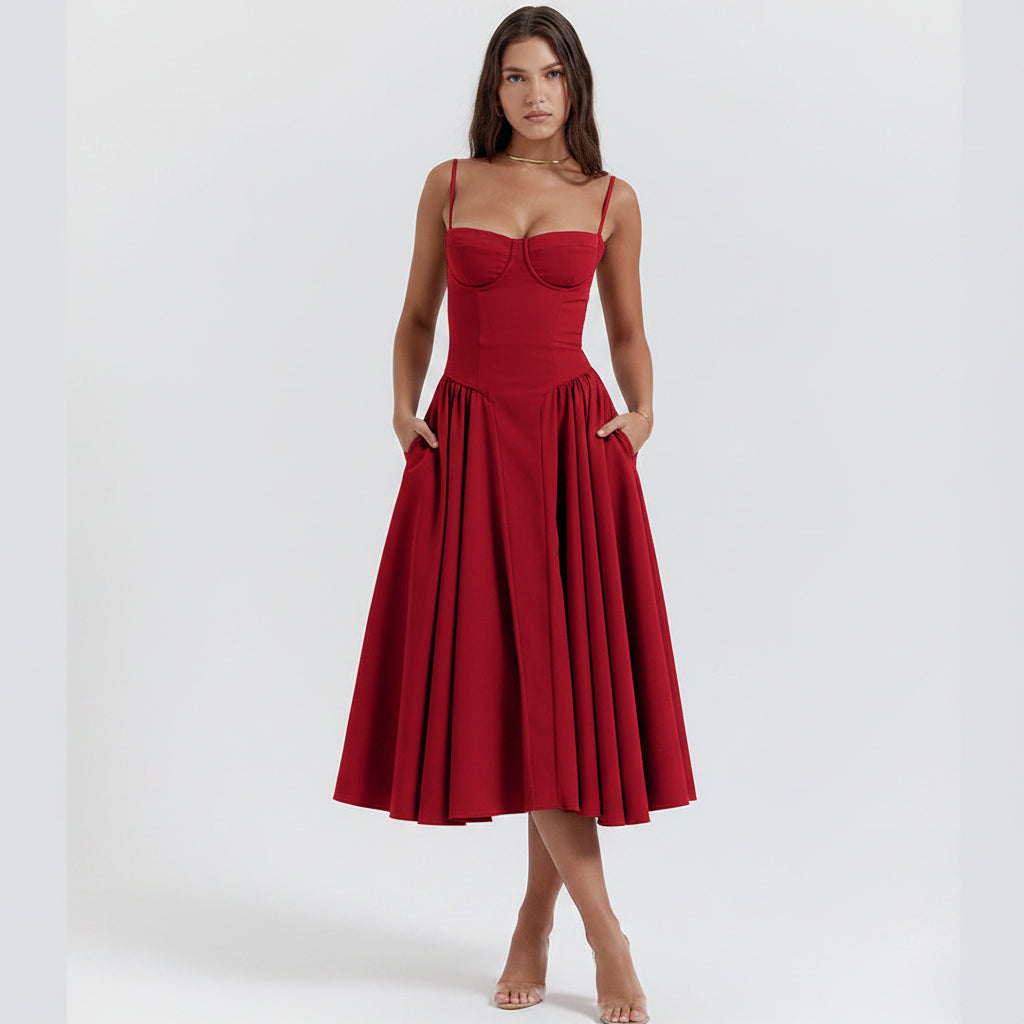 Elegant Corset Midi Dress with Adjustable Straps