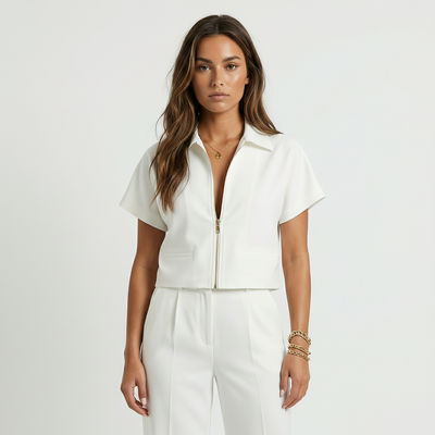 Cropped Zip Front Collared Top