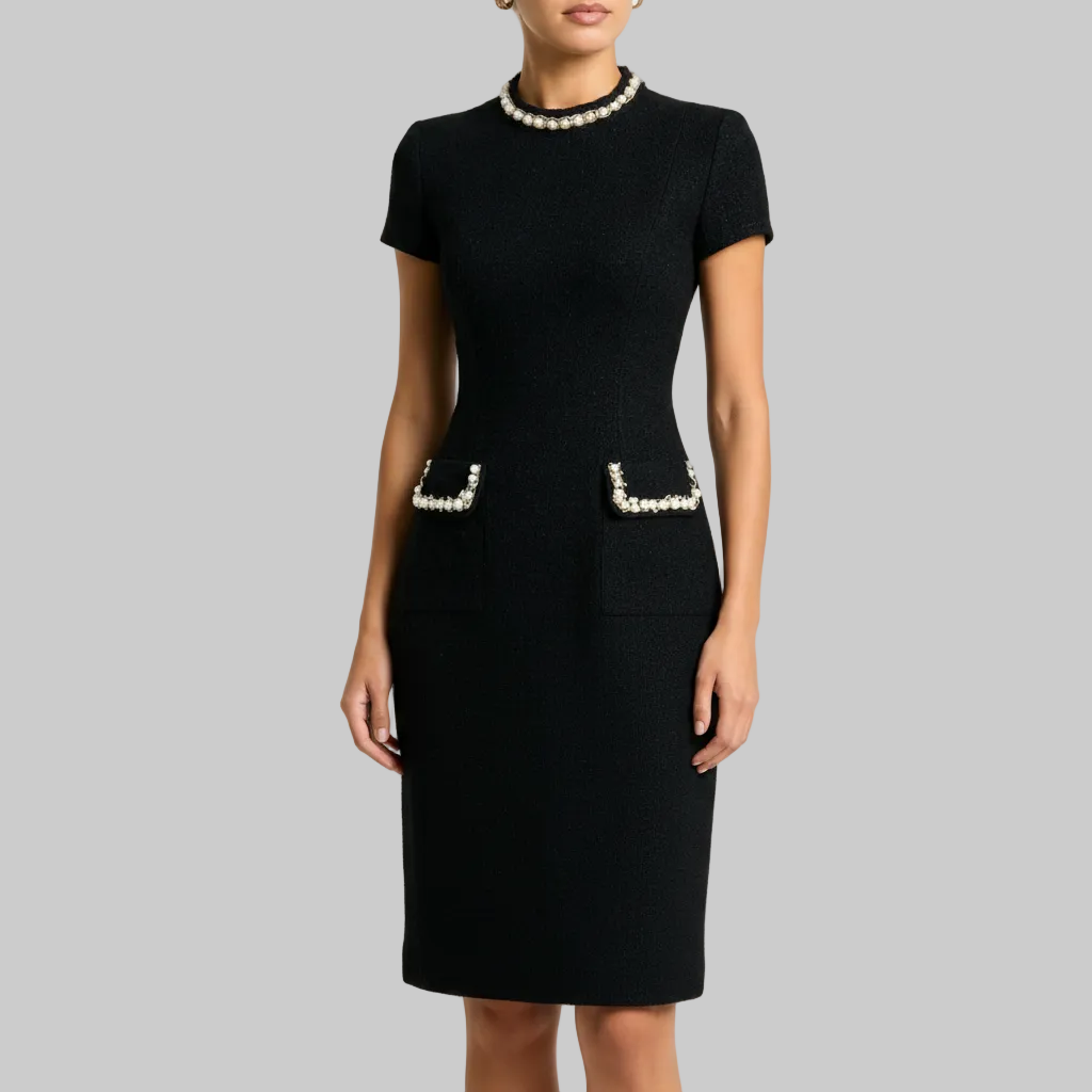 Luxe Pearl Trim Mini Dress Pocket