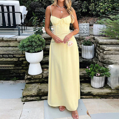Flowy Summer Maxi Dress with Figure-Flattering Ruched Fit