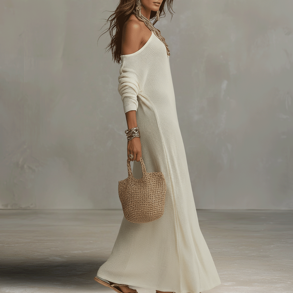 Textured One Shoulder Maxi Dress