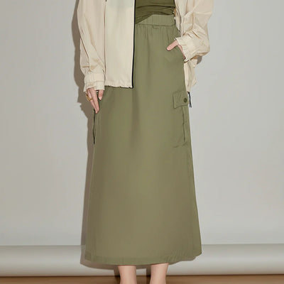 Workwear Inspired Mid Length Skirt with Functional Design