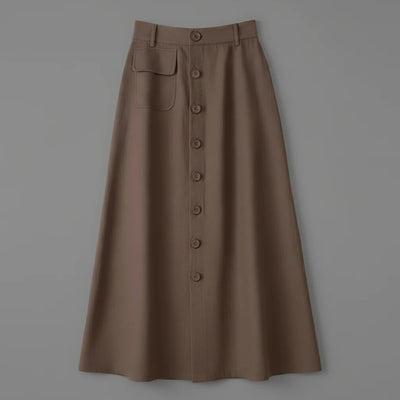 Button Front Midi Skirt with Flattering High Waist Fit