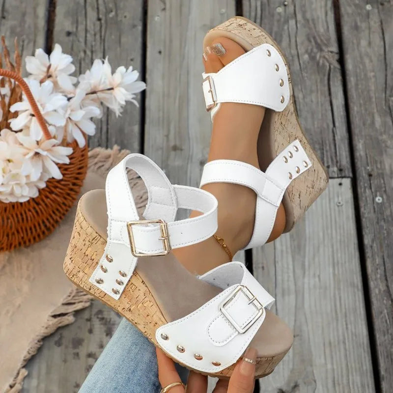 Women's Platform Wedge Sandals — Orthopedic Arch Support, Cork Open Toe
