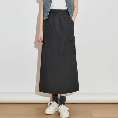 Workwear Inspired Mid Length Skirt with Functional Design