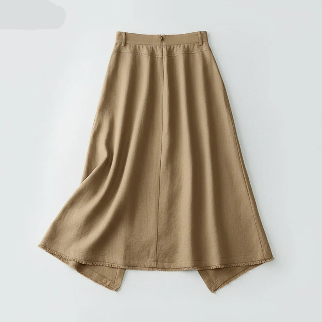 Button Front Midi Skirt with Flattering High Waist Fit