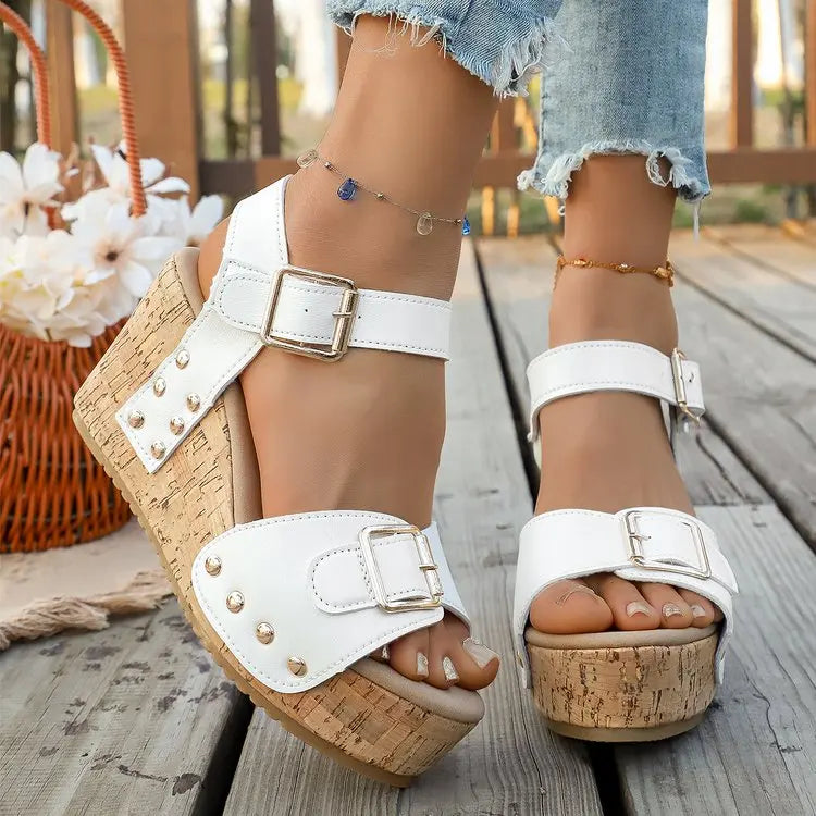 Women's Platform Wedge Sandals — Orthopedic Arch Support, Cork Open Toe