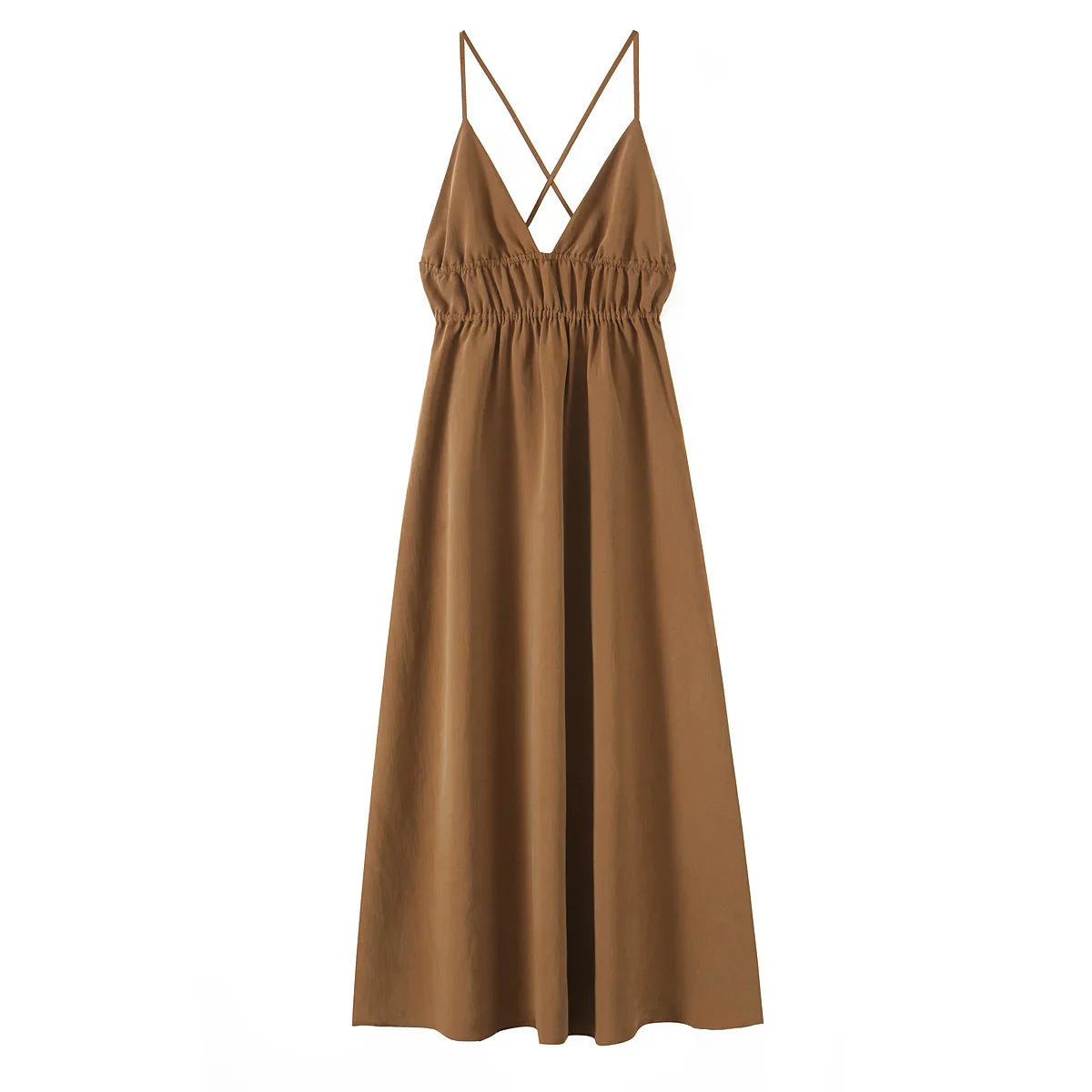 V-Neck Sling Dress with Graceful Midi Length