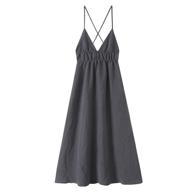 V-Neck Sling Dress with Graceful Midi Length