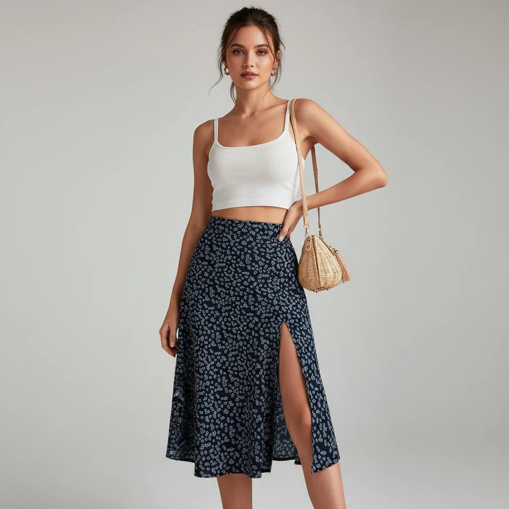 Floral A-Line Maxi Skirt with Stylish Front Slit