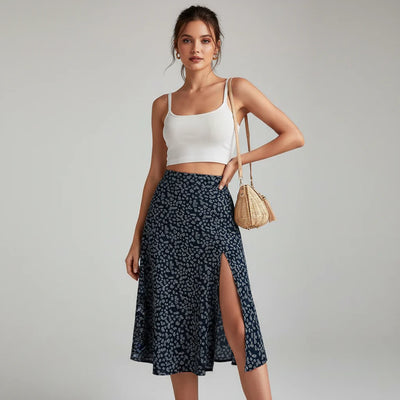 Floral A-Line Maxi Skirt with Stylish Front Slit