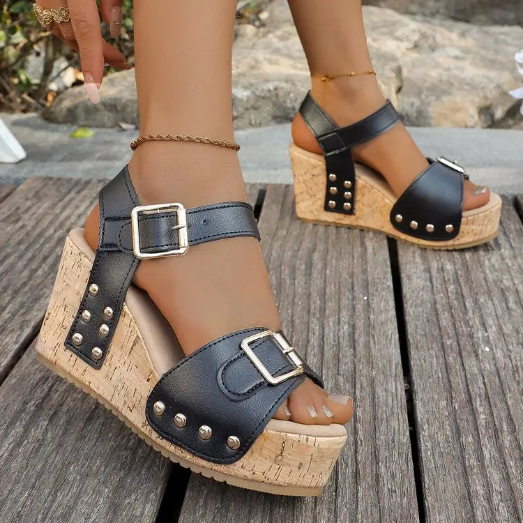 Women's Platform Wedge Sandals — Orthopedic Arch Support, Cork Open Toe