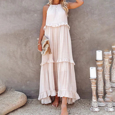 Elegant Ruffle Accent Maxi Dress with Timeless Appeal