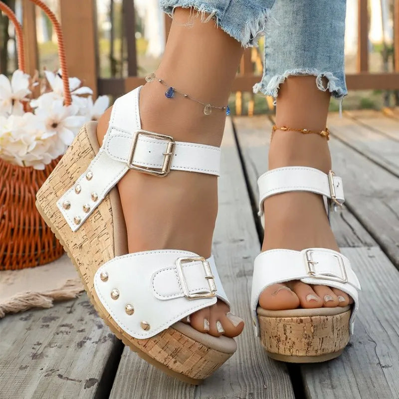 Women's Platform Wedge Sandals — Orthopedic Arch Support, Cork Open Toe